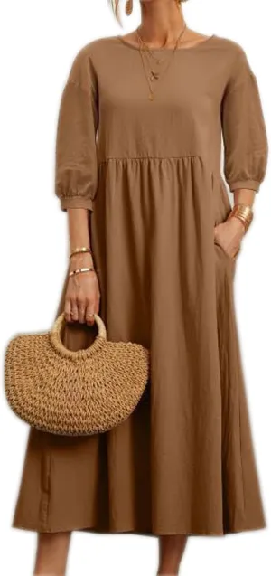 Women's Casual Summer Dresses Round Neck Short Sleeve Cotton Sundresses Beach Dress 2025