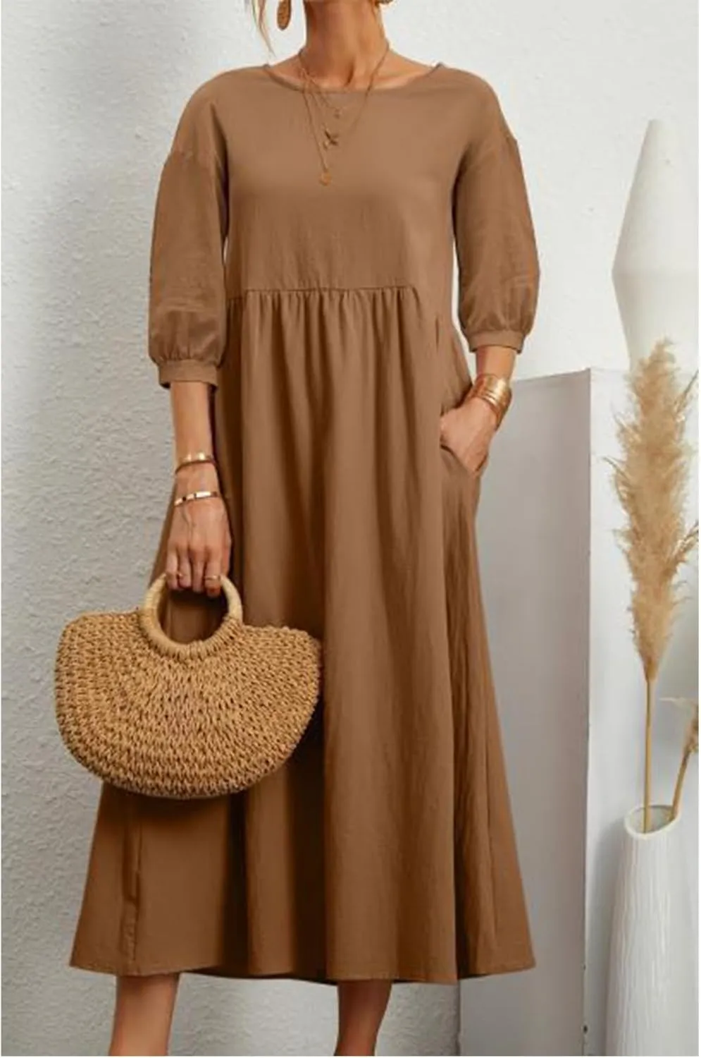 Women's Casual Summer Dresses Round Neck Short Sleeve Cotton Sundresses Beach Dress 2025
