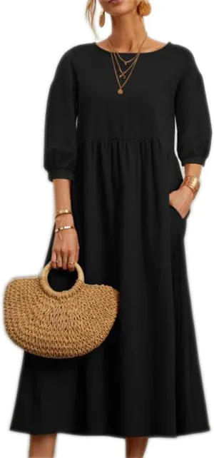 Women's Casual Summer Dresses Round Neck Short Sleeve Cotton Sundresses Beach Dress 2025