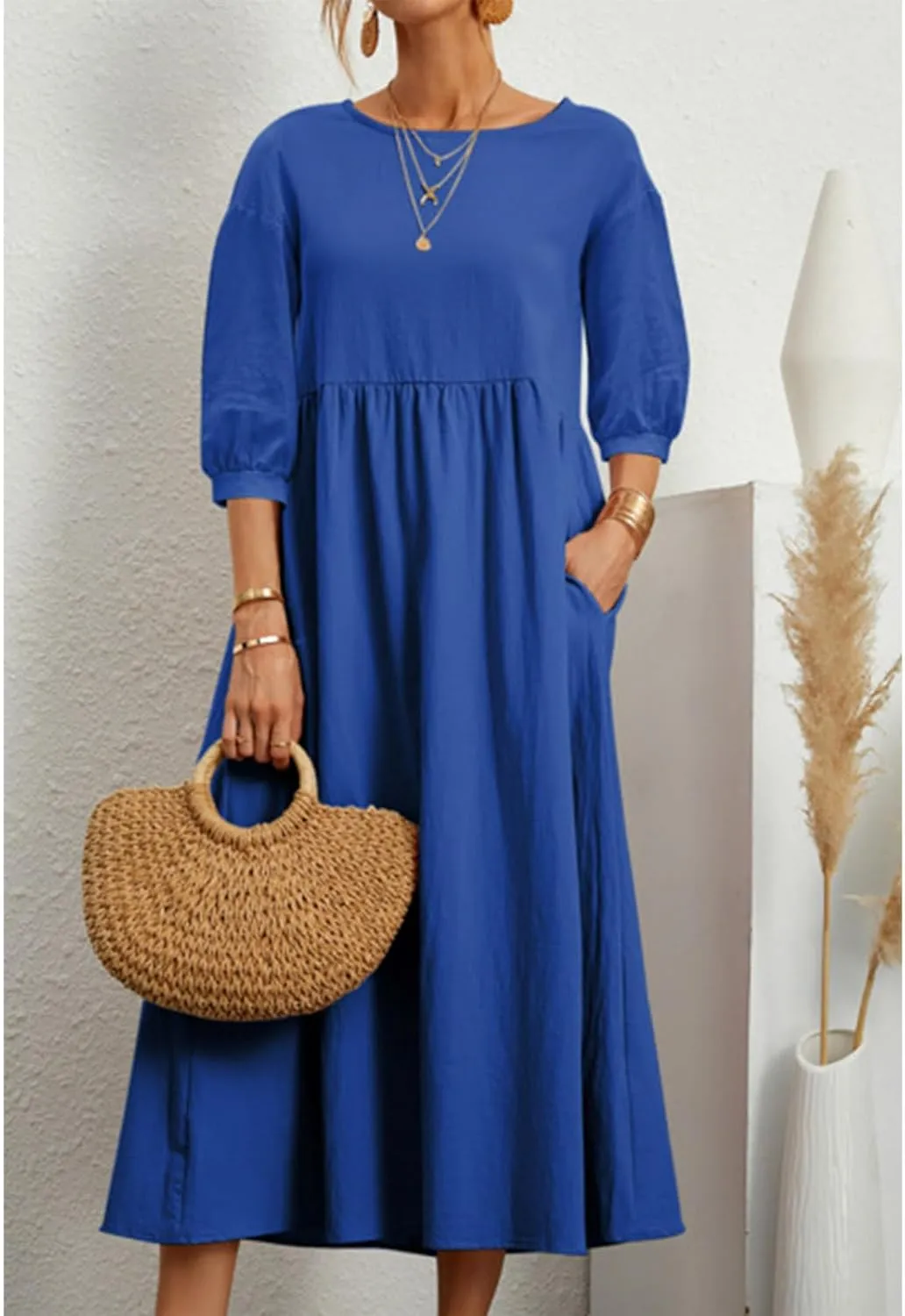 Women's Casual Summer Dresses Round Neck Short Sleeve Cotton Sundresses Beach Dress 2025