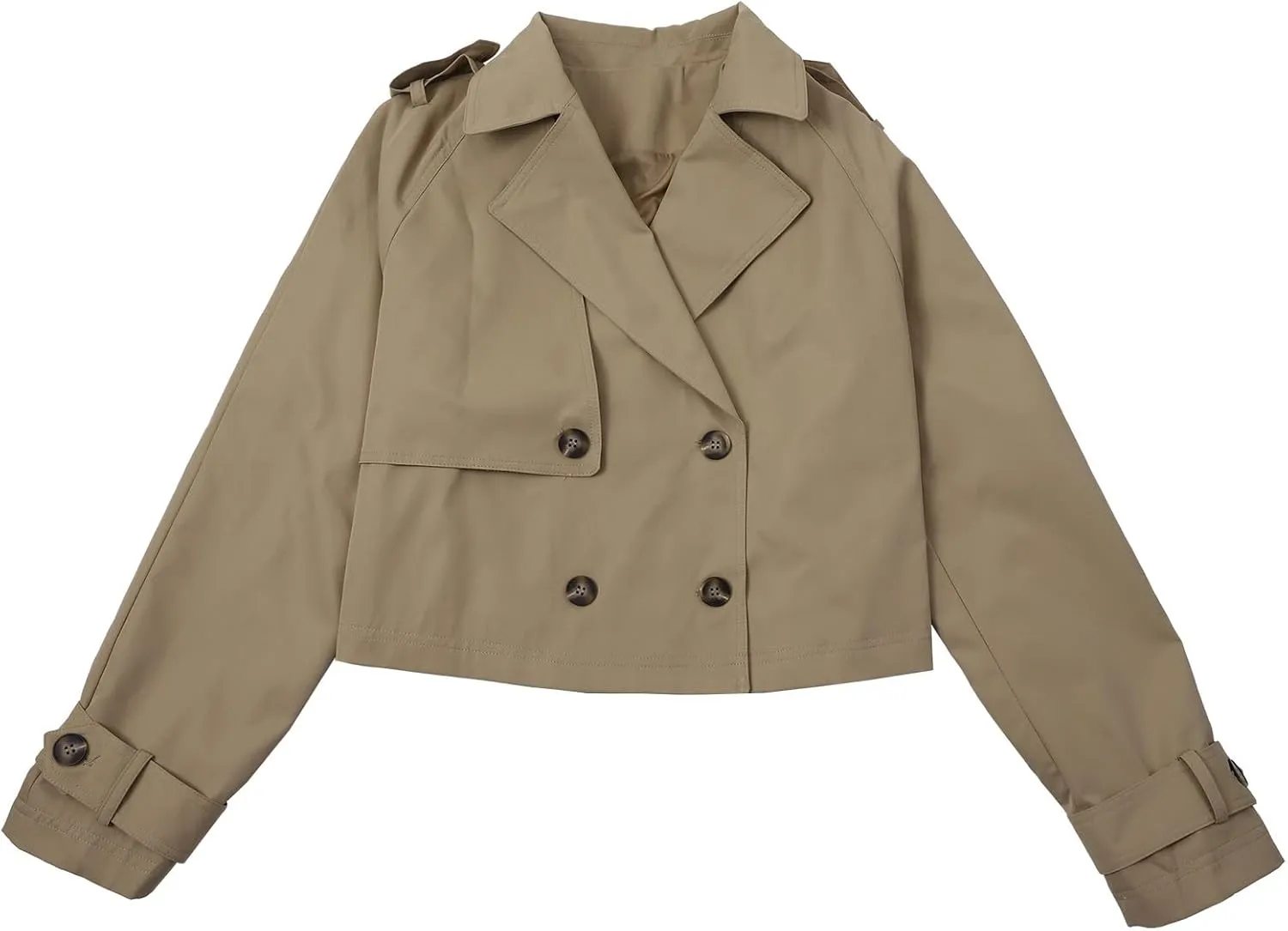Women's Double Breasted Cropped Trench Coat Autumn Long Sleeve Buttoned Lapel Work Jacket Office Business Shackets