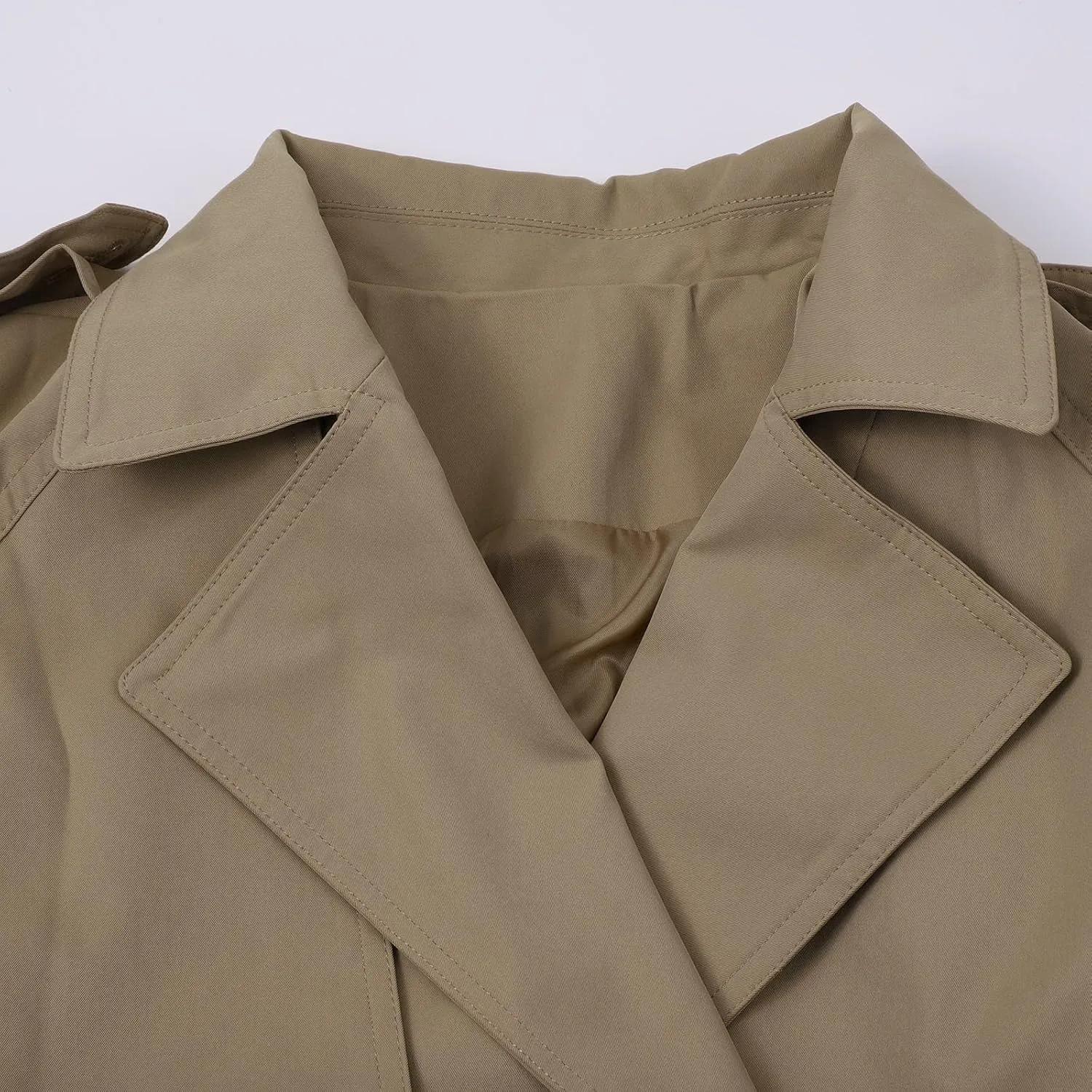 Women's Double Breasted Cropped Trench Coat Autumn Long Sleeve Buttoned Lapel Work Jacket Office Business Shackets