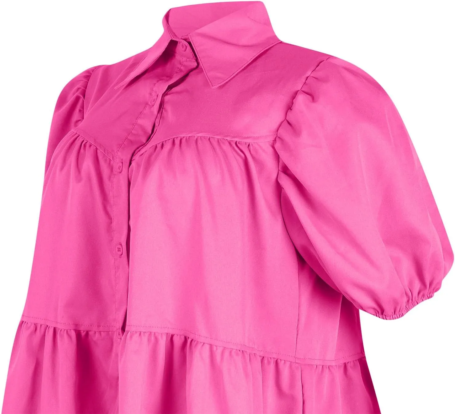 Women's Dresses A Line Loose Ruffle Tiered Lightweight Dress Solid Color Lapel Collar Dress Summer Short Mini Dress