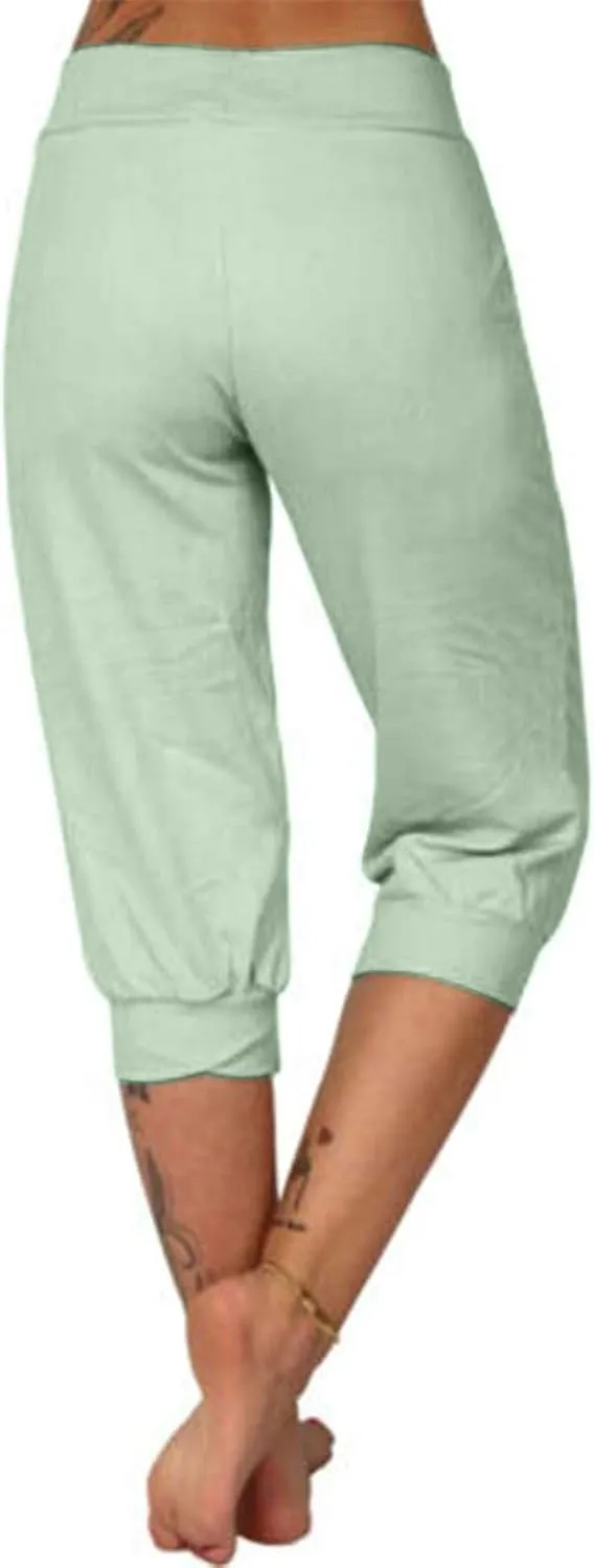 Womens Leggings High Waist Capri Pants Casual Comfy Yoga Corp Trousers Exercise Workout Soft Capris with Pockets