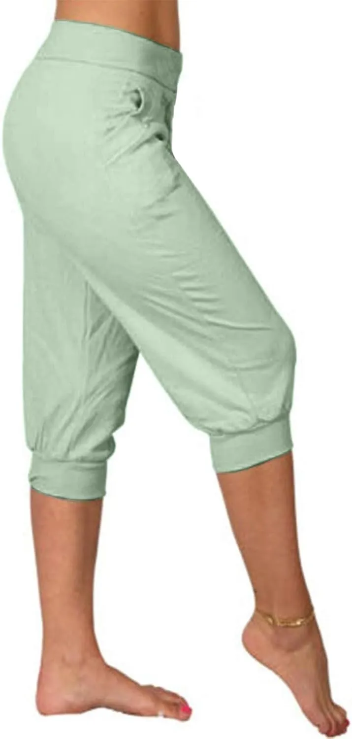 Womens Leggings High Waist Capri Pants Casual Comfy Yoga Corp Trousers Exercise Workout Soft Capris with Pockets