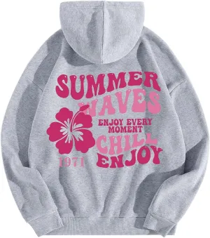 Womens Letter Print Graphic Hoodies Y2K 2025 Oversized Cute Preppy Long Sleeve Drawstring Sweatshirt with Pocket