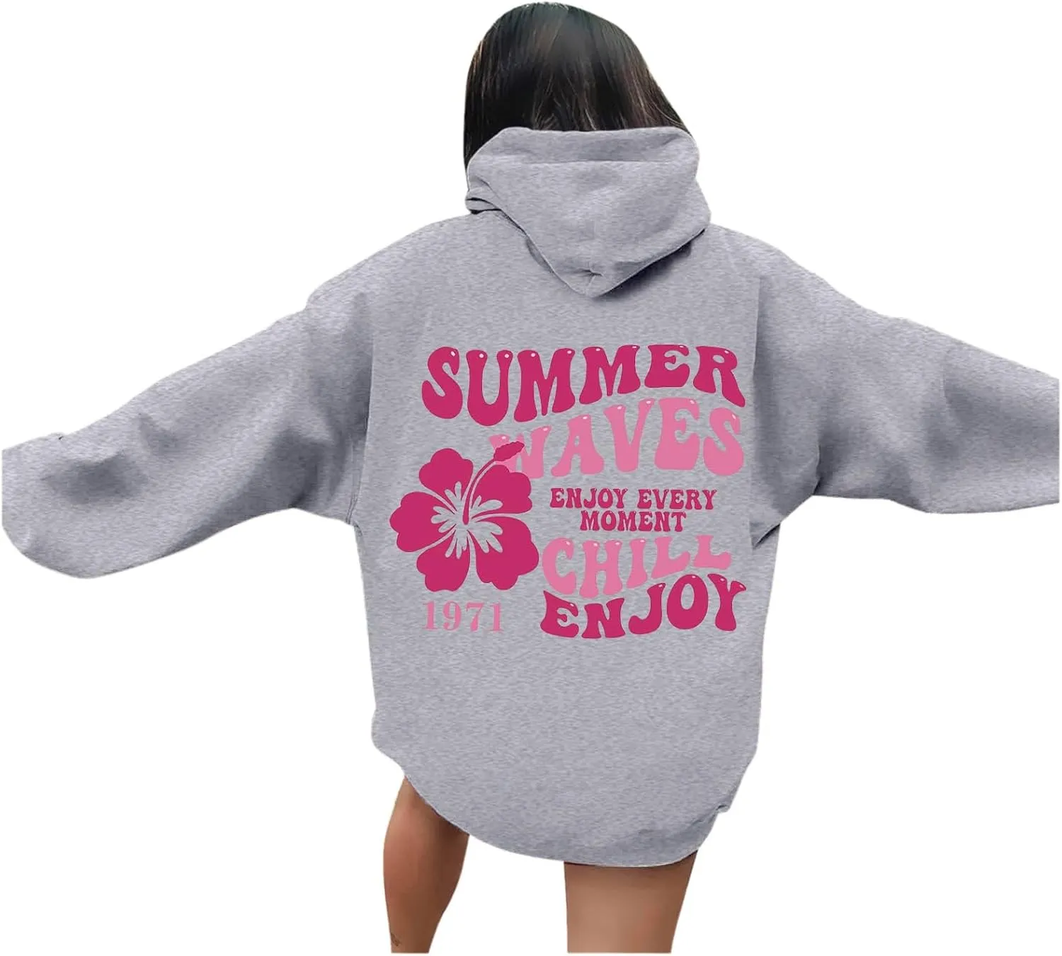 Womens Letter Print Graphic Hoodies Y2K 2025 Oversized Cute Preppy Long Sleeve Drawstring Sweatshirt with Pocket