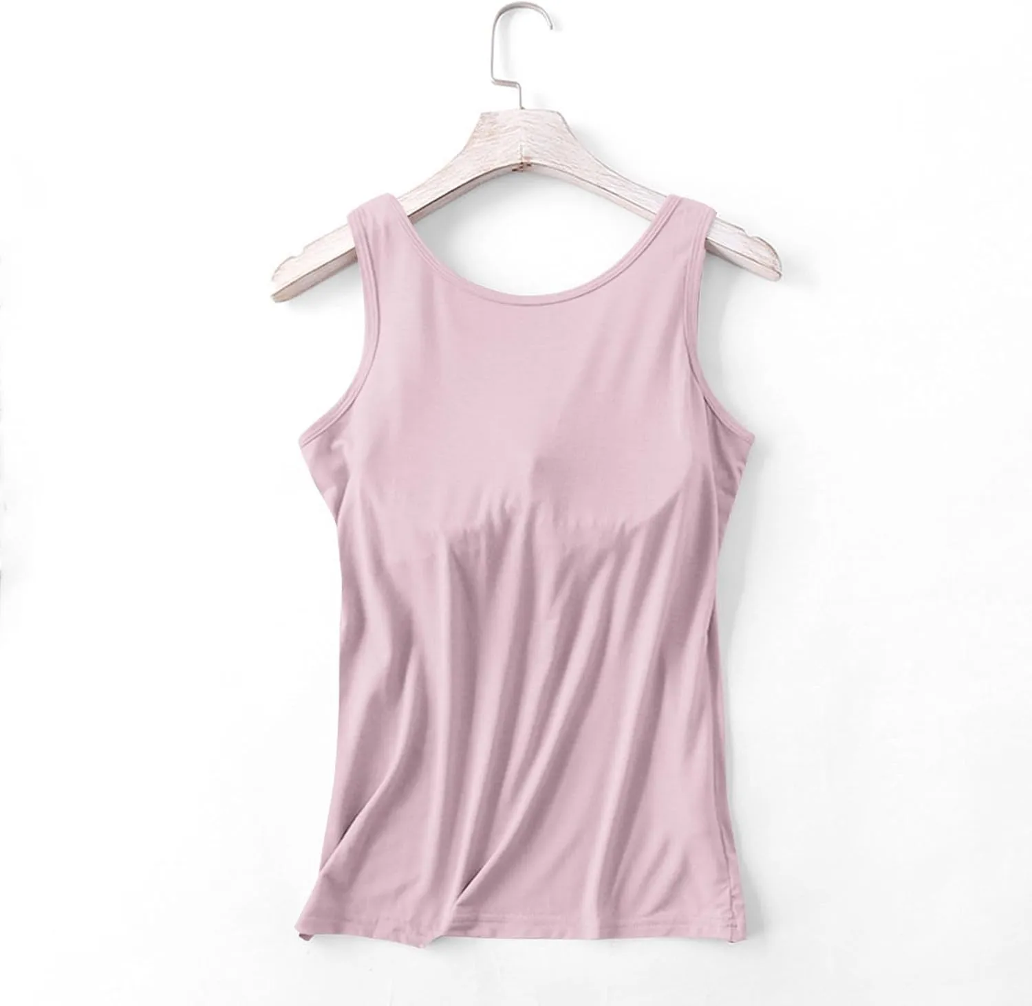 Women's Modal Tanks Tops with Built-in Bra Padded Yoga Camisole Crewneck Casual Pajama Top Sleeveless Summer Tees