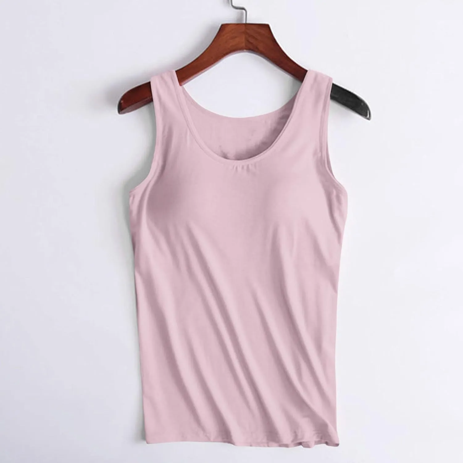 Women's Modal Tanks Tops with Built-in Bra Padded Yoga Camisole Crewneck Casual Pajama Top Sleeveless Summer Tees