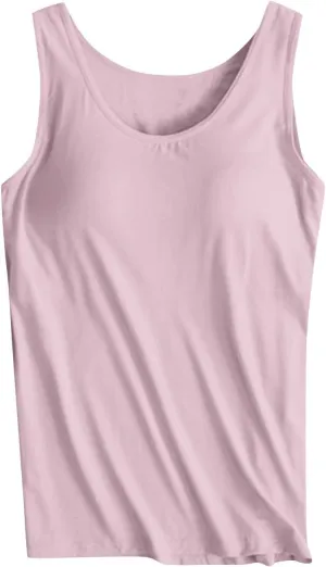 Women's Modal Tanks Tops with Built-in Bra Padded Yoga Camisole Crewneck Casual Pajama Top Sleeveless Summer Tees