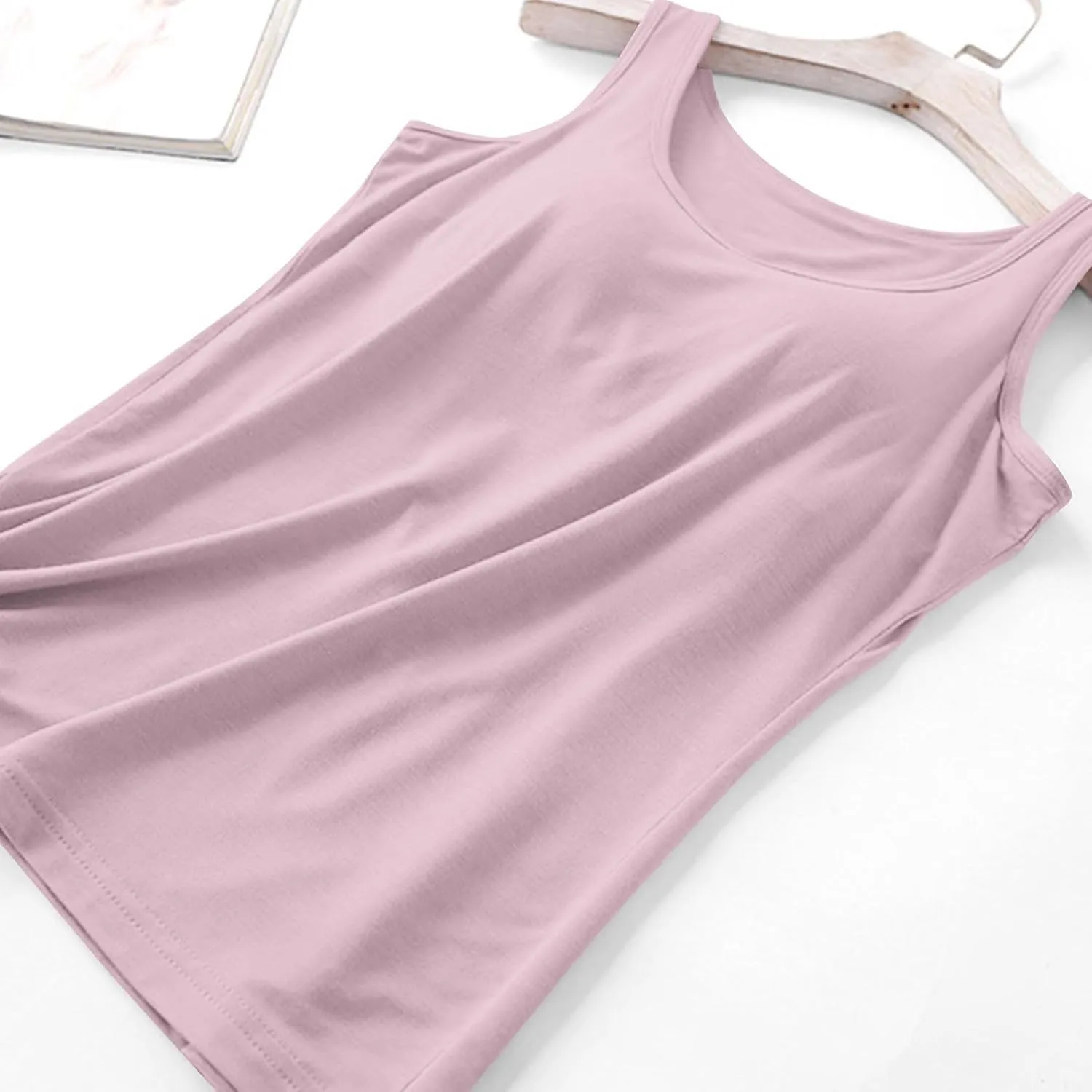 Women's Modal Tanks Tops with Built-in Bra Padded Yoga Camisole Crewneck Casual Pajama Top Sleeveless Summer Tees