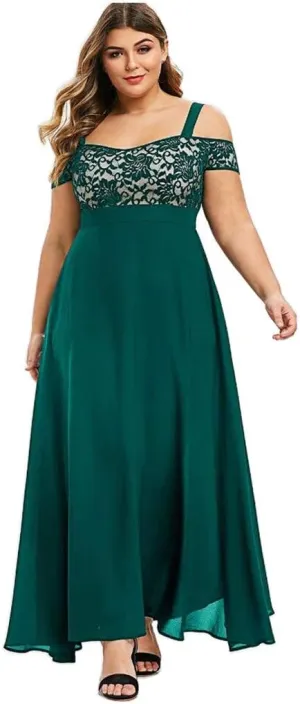 Women's Plus Size Off Shoulder Evening Dress Lace Bodice Flowy Chiffon Formal Wedding Party Maxi Dresses