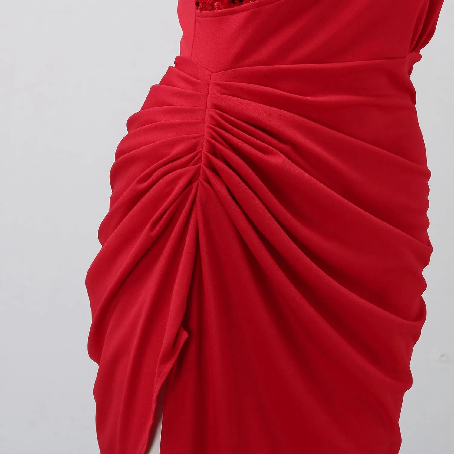 Women's Sexy One Shoulder Ruched Split Dress Sleeveless Sparkly Sequin Party Dress for Wedding Cocktail