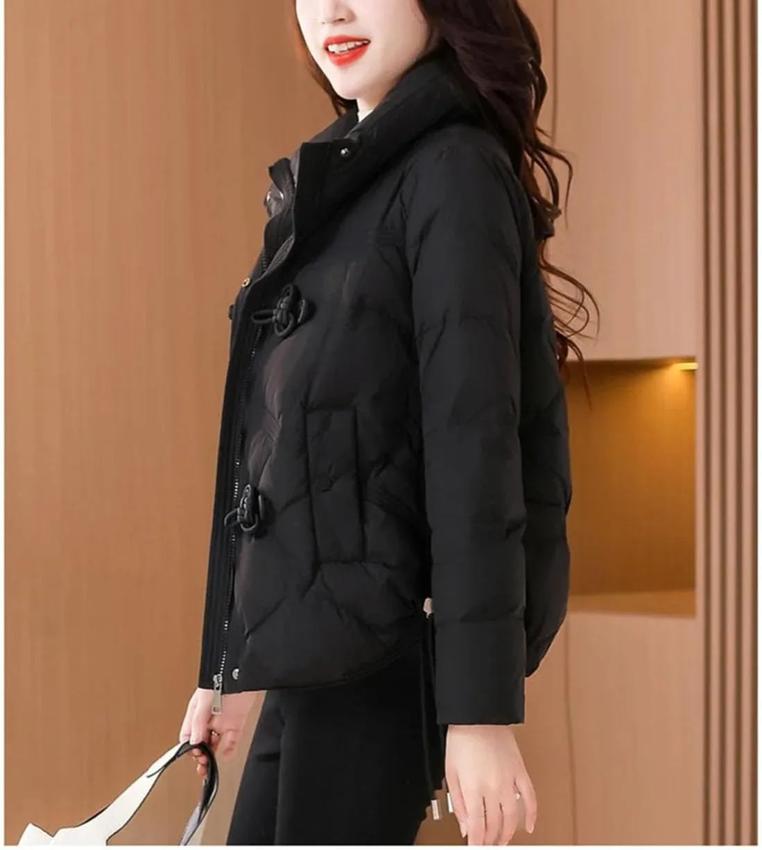 Women's Stand Up Collar Warm Cotton-Padded Jacket Long Sleeve Classic Solid Parka Coat