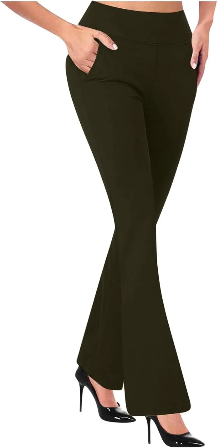 Women's Work Pants Stretch Flare High Waist Yoga Pant Dressy Soft Business Casual Slacks Comfy Office Trousers