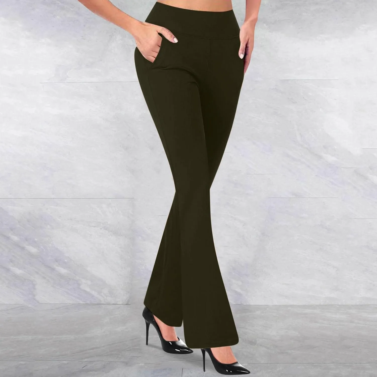 Women's Work Pants Stretch Flare High Waist Yoga Pant Dressy Soft Business Casual Slacks Comfy Office Trousers