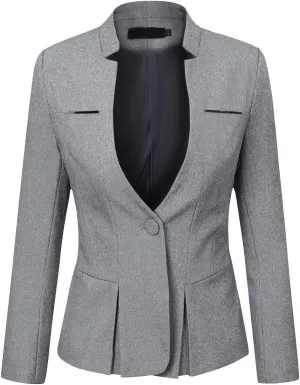 YYNUDA Womens Business Blazer Solid Ruffles Stand Collar Lightweight Office Work Jacket Coat