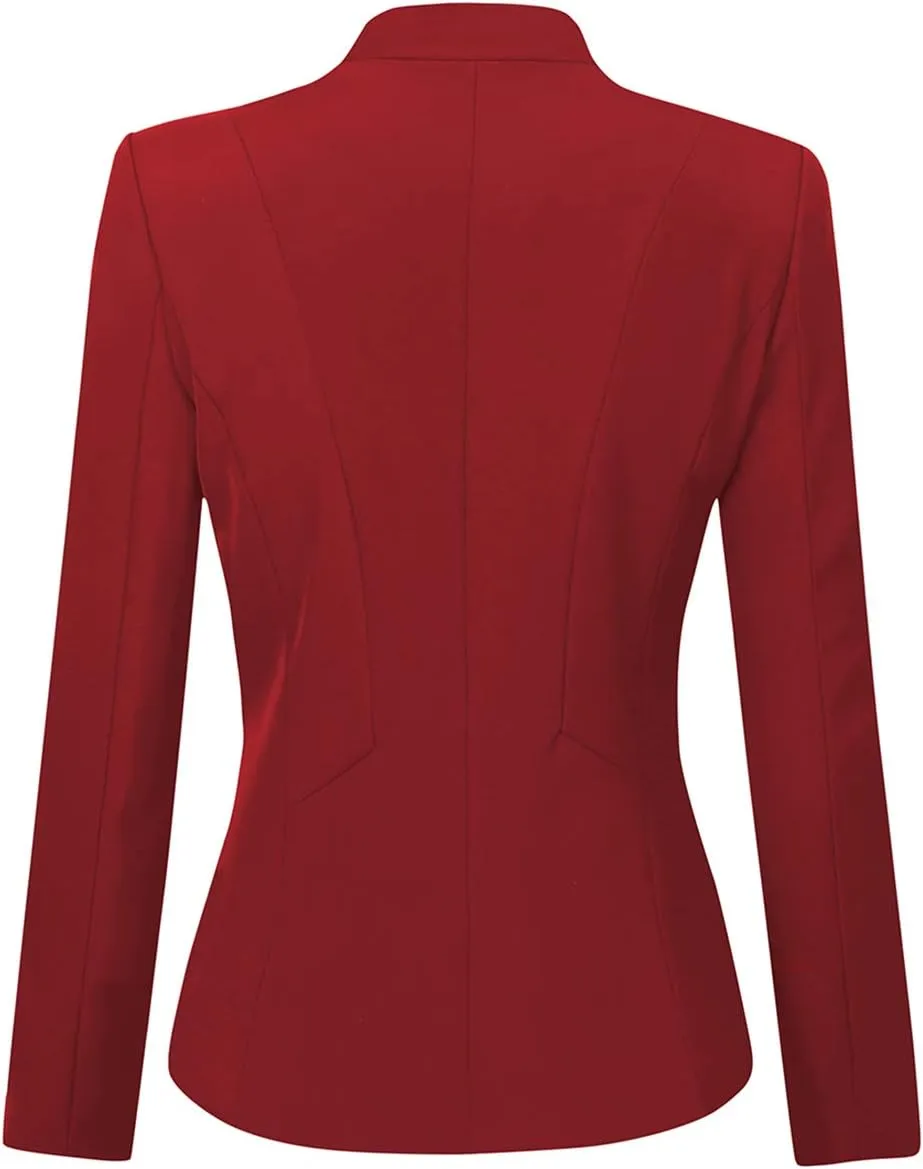 YYNUDA Womens Business Blazer Solid Ruffles Stand Collar Lightweight Office Work Jacket Coat