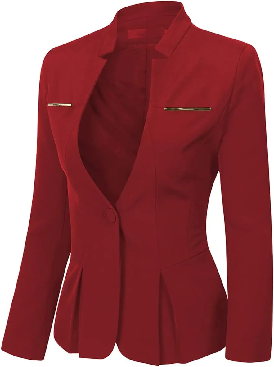 YYNUDA Womens Business Blazer Solid Ruffles Stand Collar Lightweight Office Work Jacket Coat
