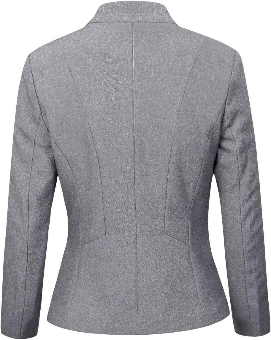 YYNUDA Womens Business Blazer Solid Ruffles Stand Collar Lightweight Office Work Jacket Coat