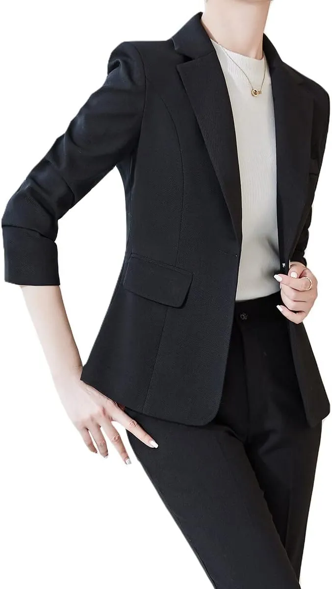 YYNUDA Women's Casual Long Sleeve Two Button Suit Jacket Work Office Blazer Jacket