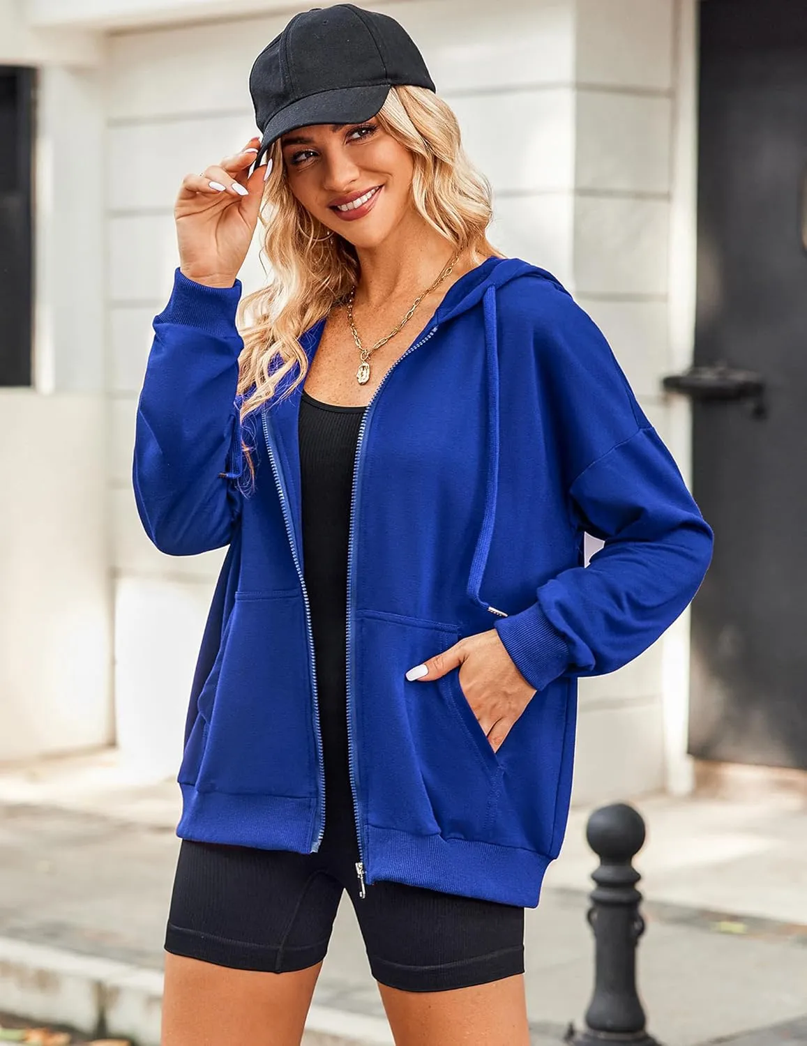Zeagoo Women's Lightweight Hoodies Full Zip Up Oversized Sweatshirts with Pockets Long Sleeve Thin Casual Hooded Jackets