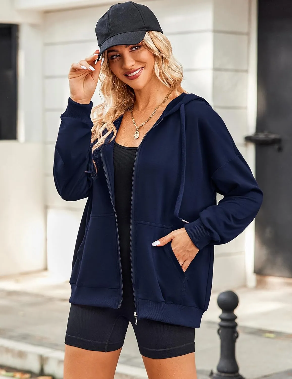 Zeagoo Women's Lightweight Hoodies Full Zip Up Oversized Sweatshirts with Pockets Long Sleeve Thin Casual Hooded Jackets