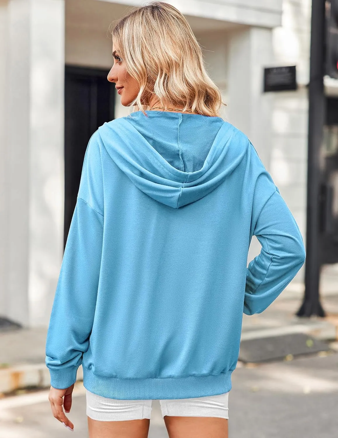 Zeagoo Women's Lightweight Hoodies Full Zip Up Oversized Sweatshirts with Pockets Long Sleeve Thin Casual Hooded Jackets